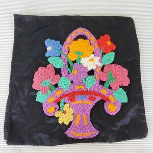 Punch Needle Embroidered Pillowcase Floral 17"x17" Cottagecore Satiny Silky